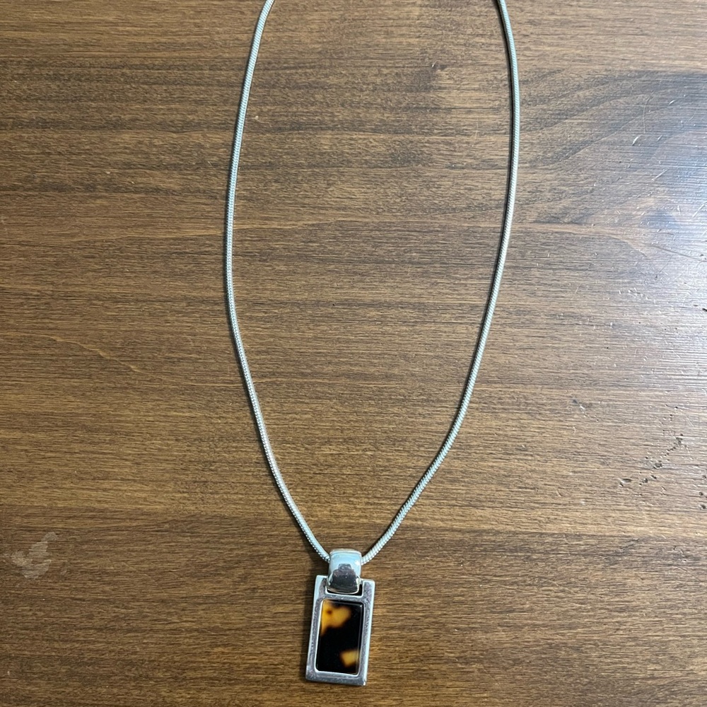 Nine West Silver and Animal Print Pendant Necklace Adjustable length 16”-18”